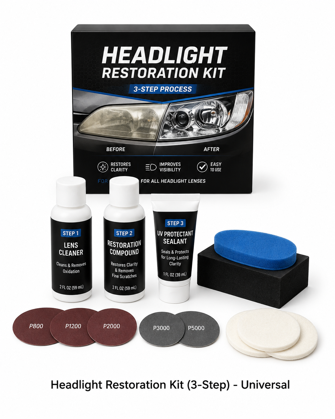 Headlight Restoration Kit (3-Step) - Universal